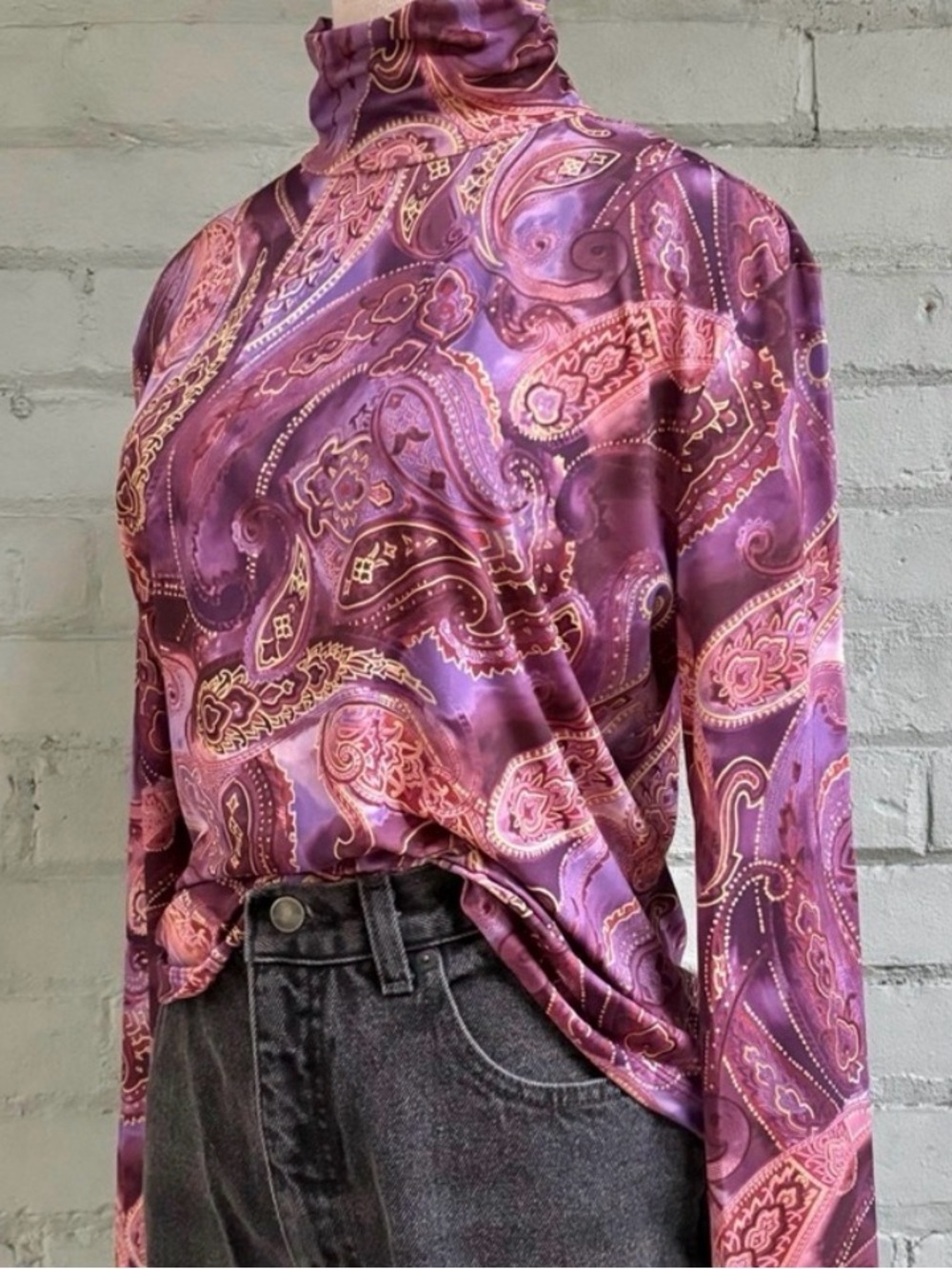 Purple Paisley Print Turtleneck Top by St John Sport